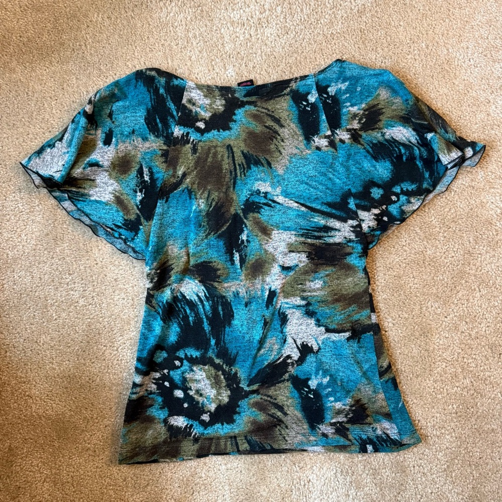 Womens M Y2K Blue v neck flowy top with butterfly sleeves and design on front - Picture 4 of 7